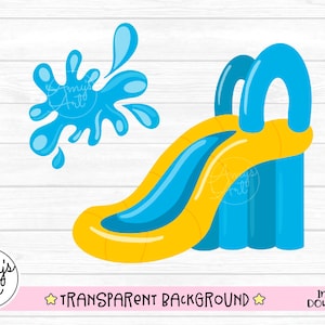 Inflatable Waterslide clipart splash clipart water park event party water splash party outdoor birthday clipart blue and aqua summer clipart