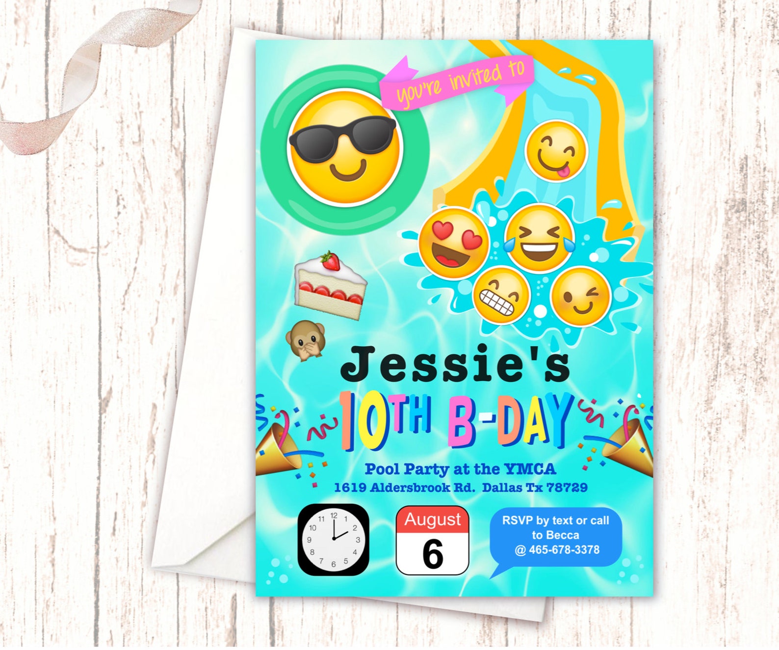 Emoji Pool Party Birthday Invitations Swim Party Beach | Etsy