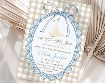 Invitación para baby shower de Silly Goose, "Un pequeño ganso tonto suelto", imprimible, editable y descarga digital JT1777