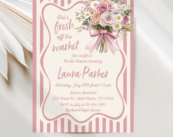 Fresh Off The Market Bridal Invitations, Bachelorette Party, Digital Download Template JT2127