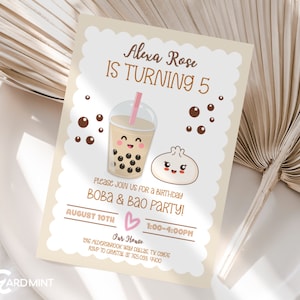 EDITABLE Boba and Bao BirthdayParty Invitations, Bubble Tea Party, Any Age Boba Milk Tea, Kawaii Girl Dumpling Digital Download JT503