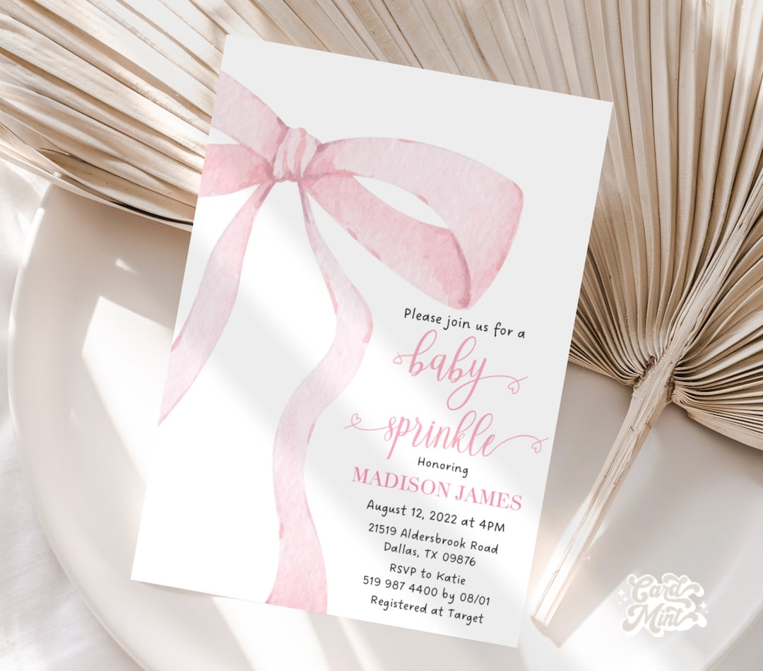 EDITABLE Pink Bow Baby Sprinkle Invitation, Baby Girl Sprinkle, Invite