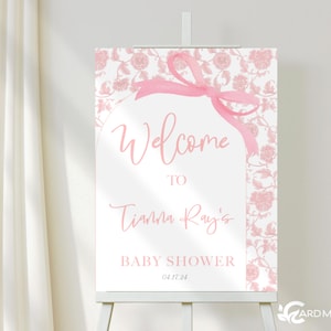 Signo de bienvenida editable de la fiesta del arco rosa, cartel de bienvenida del baby shower Descargar digital Self Edit Party Decor Pink Chinoiserie Plantilla SN2018
