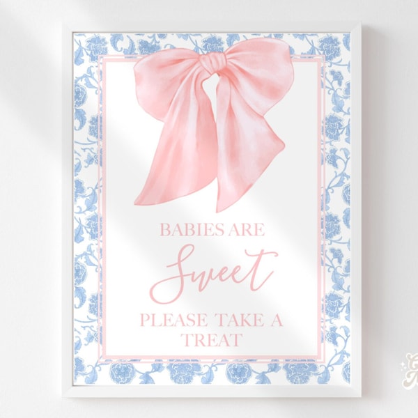 Editable Pink Bow Party Signs, Download Digital Self Edit Party Decor 8x10 SN2332