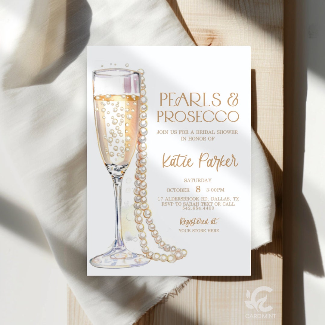 Pearls and Prosecco Bridal Shower Bachelorette Hens Invitations ...