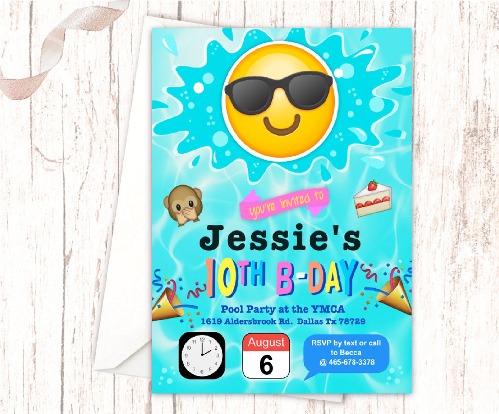 Emoji Pool Party Birthday Invitations Swim Party Beach | Etsy