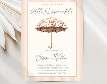 Baby Sprinkle Invitation, Vintage Floral Umbrella Theme, Editable Digital Template JT2115