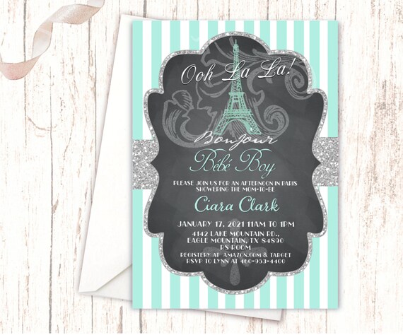 Paris Baby Shower Invitations Paris Eiffel Tower Design Baby Etsy
