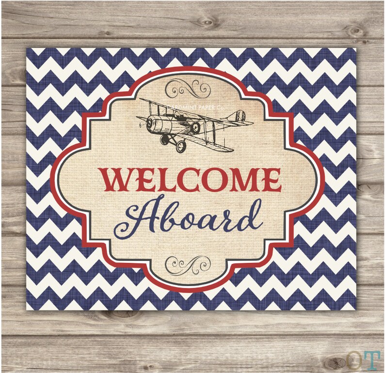 Airplane Signs Baby Shower Rustic Red Navy Blue Chevron Design Etsy