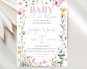 Wildflower Baby In Bloom Baby Shower Invitations, Editable Digital Template JT221