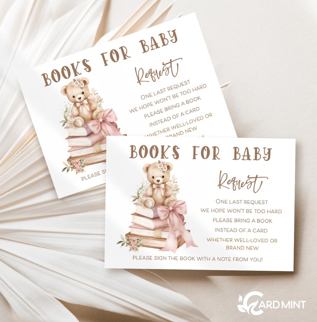 Editable Bear Book Request Cards, Baby Shower, Build Baby's Library ...