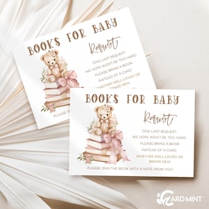 Bewerkbare berenboek verzoekkaarten, babyshower, babybibliotheek bouwen roze boek nieuw hoofdstuk ontwerp douche digitale sjabloon BR2007