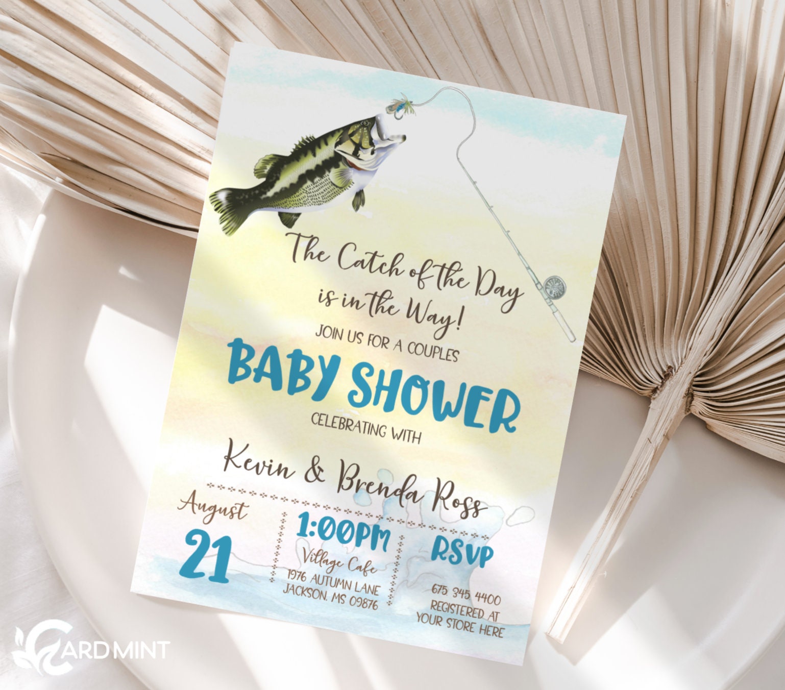 EDITABLE Fishing Baby Shower Invitations, the Catch of the Day Invites,  Rustic Fishing Design, Fish Theme Self Edit Digital Download JT1875 