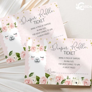 Billets de tombola modifiables de couches de baby shower de lama, apportez des couches pour gagner un prix Jeu de baby shower Cartes d'insertion numériques Téléchargement numérique DR1969