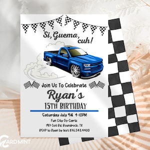 EDITABLE Truck Birthday Invitations, Blue Truck Design, Racing Dropped Chevy Truck Any Age Chev Pickup Digital Template JT8225