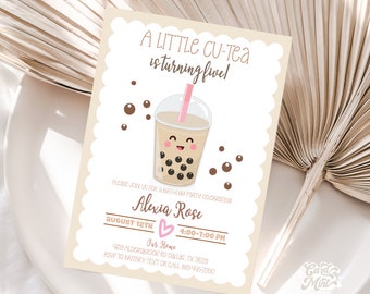 Editable A Little Cu Tea Invitations Danniversaire Bubble Etsy France