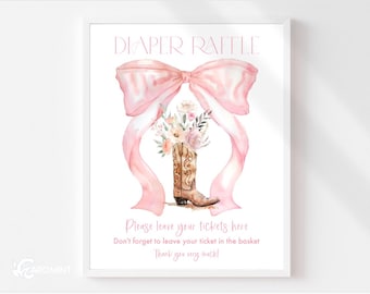 Pink Bow and Wildflower Party Table Sign, Download Digital Self Edit Party Decor SN2092