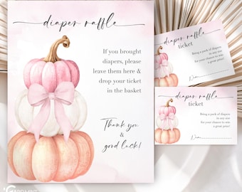 Fall In Love Sign SET of 2, Baby Shower Pumpkin Diaper Raffle Sign and Matching Tickets, Editable Digital Download  SN1844