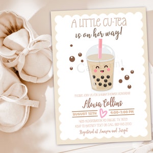 EDITABLE A Little Cu-Tea Is On Her Way, Bubble Tea Party Baby Shower Invitations, Boba Milk Tea, Baby Girl Invite Digital Download JT1978