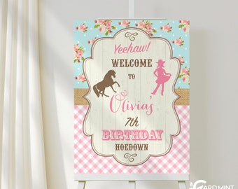 EDITABLE Cowgirl Birthday Welcome Sign, Rustic Country Birthday Poster Digital Template SN0777
