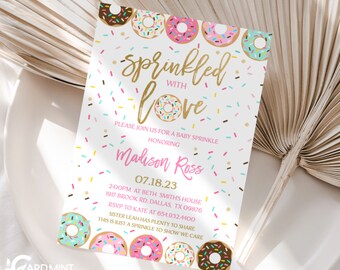 Donut Baby Sprinkle Invitations, Sprinkled With Love Donut Invitations Donut Baby Shower Editable Instant Download Template File JT524