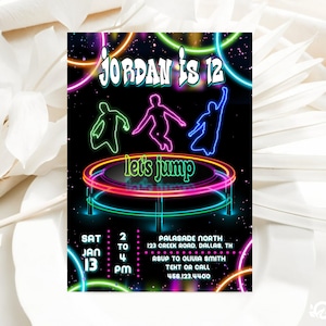 EDITABLE Trampoline Park Jump Birthday Party Invitation, Glow Jump Neon Invitation, 10th 8th 9th Sport Boy Party Digital Template JP192