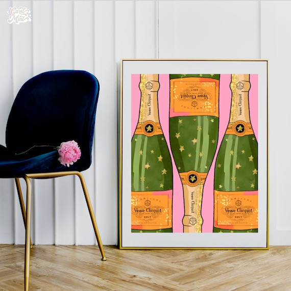 Art Print Veuve Clicquot Vintage Gold Orange Pink Chic Design Bar Art  Printable Digital File 16x20