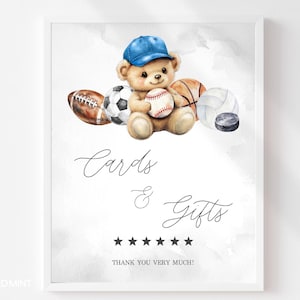 Cartello modificabile per baby shower "Orso in attesa" sportivo, portellone posteriore per neonato All-Star, modello di download digitale istantaneo SN1548