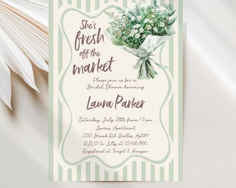 Fresh Off The Market Bridal Invitations, Bachelorette Party, Digital Download Template JT2133