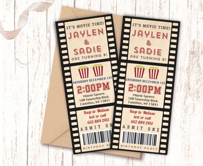 Maison Cartes De Voeux Papeterie 10 X Personnalise Cinema Film Fete D Anniversaire Invite Invitations Avec Enveloppes