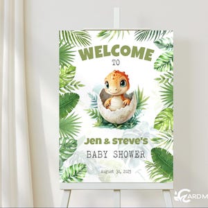Editable Hatching Soon Dinosaur Welcome Sign, Gender Neutral Baby Shower, Cute  Dino, Digital Download Template SN1649
