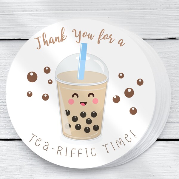 Bubble Tea - riffic Baby Shower Round Stickers or Favor Tags, Boba Milk Tea, Blue Baby Boy Instant Download 1971