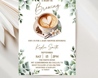 A Baby is Brewing Baby Shower Invitations,  Editable Digital Template JT2155