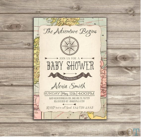 the adventure begins baby shower invitations