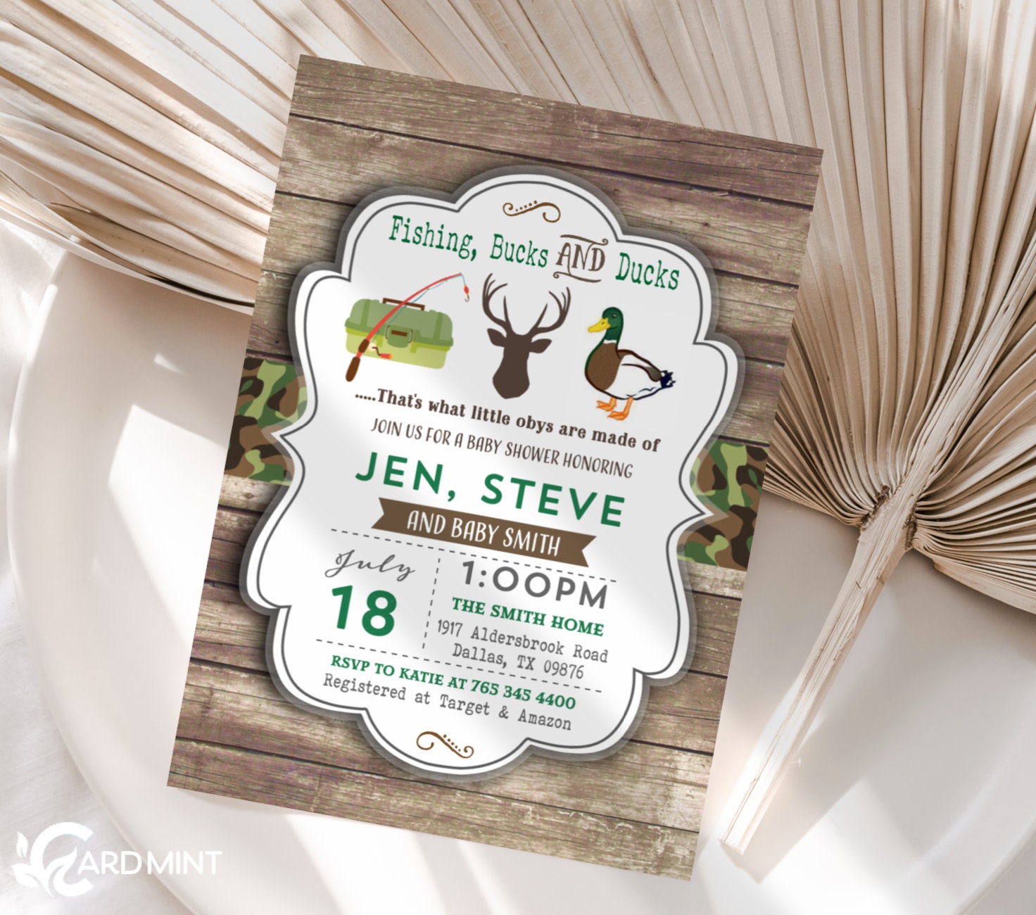 EDITABLE Fishing Baby Shower Invitations, Co-ed Fishing, Bucks and