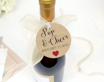 Pop And Cheer When She Pops Celebration Wine Tags or Stickers, Baby Shower Favors, Champagne Tags, Digital Instant Download Wine1