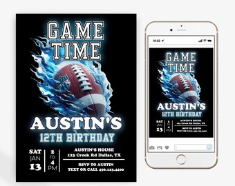 Football Birthday Invitations, Game Time, Any Age Editable Digital Download Template JT1862