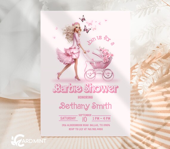 EDITABLE Baby Shower Invitations Fashion Doll Design Pink It s a Girl Butterfly Digital Template JP537