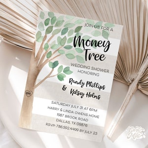 EDITIERBARE Geldbaum Hochzeit Dusche Einladungen, Paare Dusche, Bridal Shower, Co-ed Dusche digitaler Download JT6135