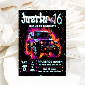EDITABLE Sport Car Birthday Party Invitation, E vite Speed Jee , Fast Neon Glow 10th 8th 9th Sport Boy Tween Party Digital Printable J185