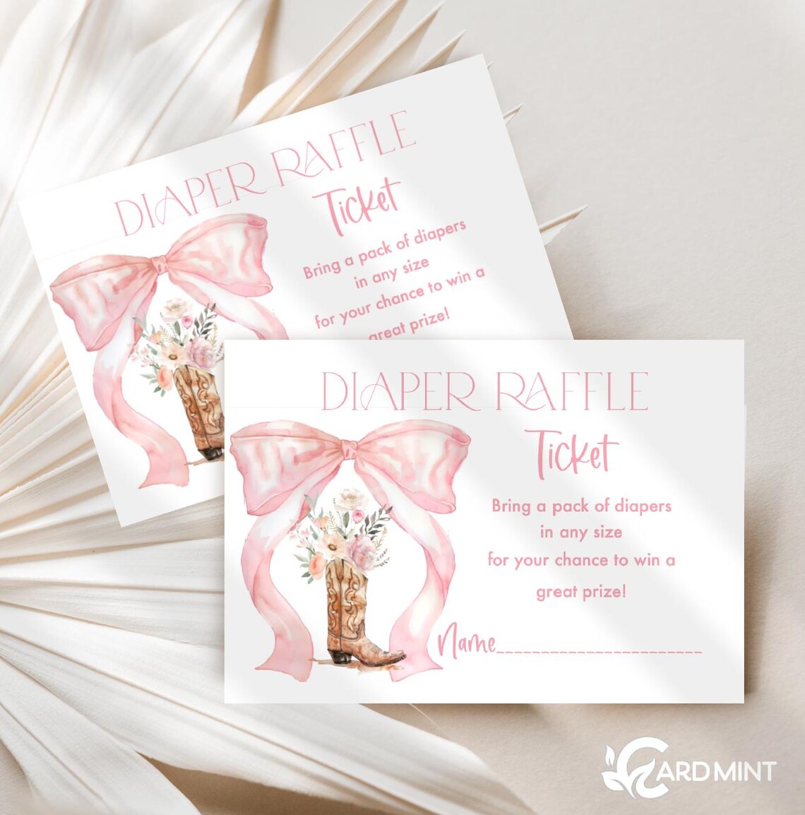 Editable Pink Bow, Cowgirl Boot and Wildflowers Diaper Raffle Tickets ...