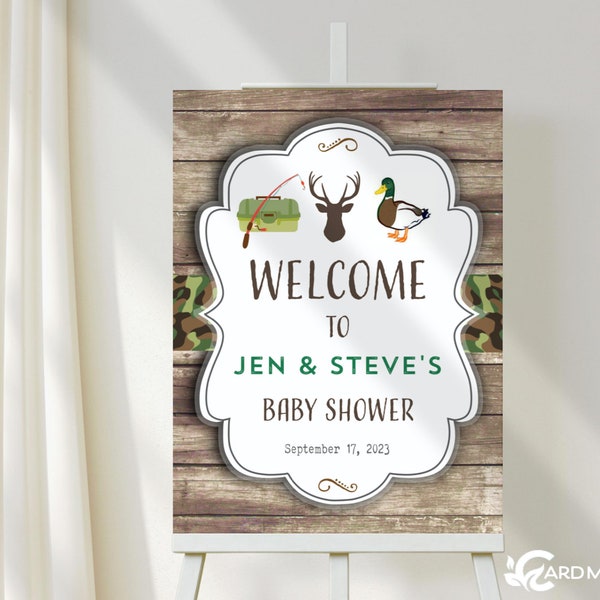 EDITABLE Fishing Welcome Sign Baby Shower Poster Bucks and Ducks Country Farm Boy Camo Rustic Outdoor Party Decor Digital Template SN6211