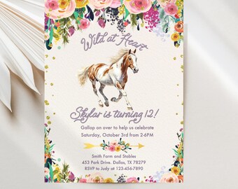 Horse Birthday Invitation, Cowgirl Party, Wild at Heart, Digital Download JT2185
