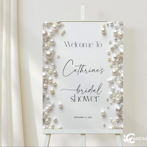 Perles nuptiales douche signe de bienvenue EVJF poules, douche de mariage modèle numérique élégant téléchargement affiche d'entrée élégante SN1326