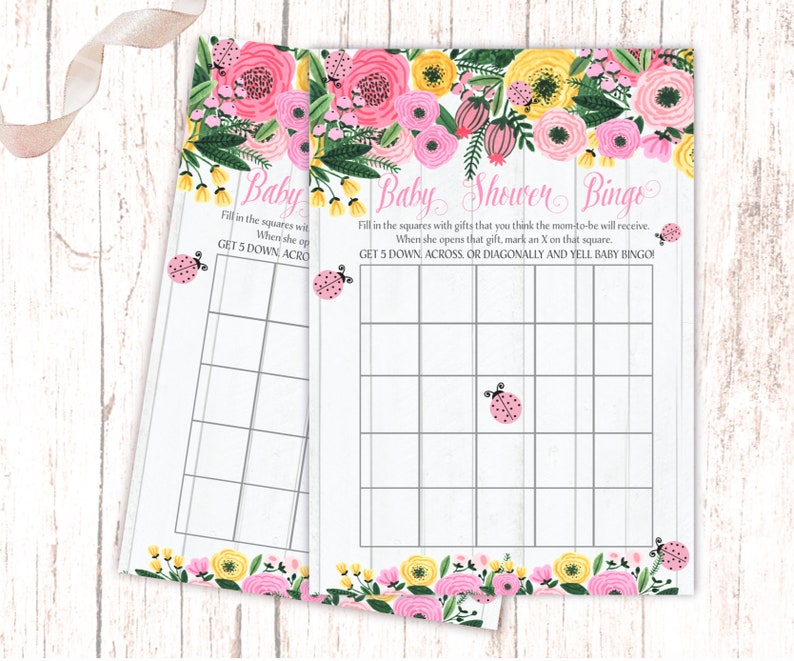 Ladybug Bingo Baby Shower Game Win A Prize Pink Ladybug Bingo Etsy