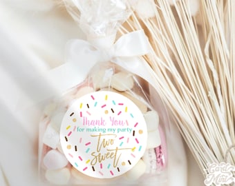 Sprinkle Round Favor Tags or Stickers, Pink Gold Teal Two Sweet Theme, Party Girl 2nd Birthday Digital Instant Download TT1144