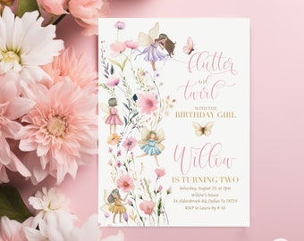 Invitation d'anniversaire de fée modifiable lunatique enchanté lutin fée fête Invitation fée florale magique fête de princesse téléchargement immédiat JT2066