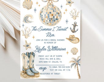 Cowgirl Bridal Shower Invitations, Nautical Coquette Summer Mrs Digital Download Template JT2169