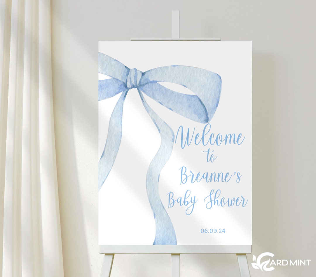 Editable Welcome Blue Bow Party Sign, Baby Shower Sign Self Edit Party ...