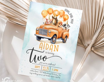 EDITABLE Farm Animal Birthday Invitations, Truck Orange Fall Rustic Tractor, Farm Animals Country Party, Boy Birthday Digital Template JP22